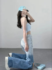 Wide Leg Loosefit Denim Pants for Women High Waist Shot Womens Jeans 2025 Quality Baggy Stretch Trend Trousers Gyaru Clothing Z