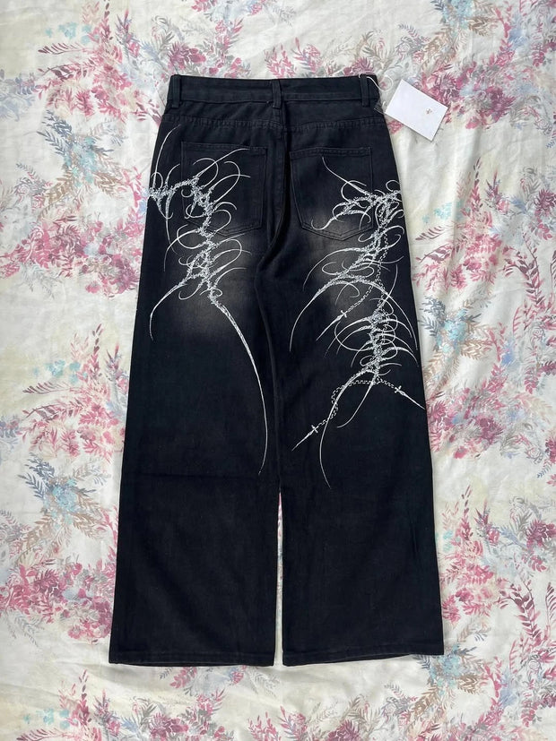 Black Washed Wide Leg Jeans Men Women High Waist Casual Hip Hop Pants Loose Fit Vintage Streetwear Y2K Retro Denim Trousers