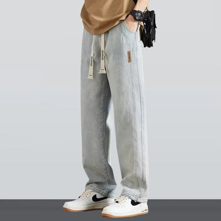Men Loose Casual Jeans Male Fashion Brand Straight Wide Leg Baggy Denim Trousers High Waist Comfortable Solid Color Long Pants