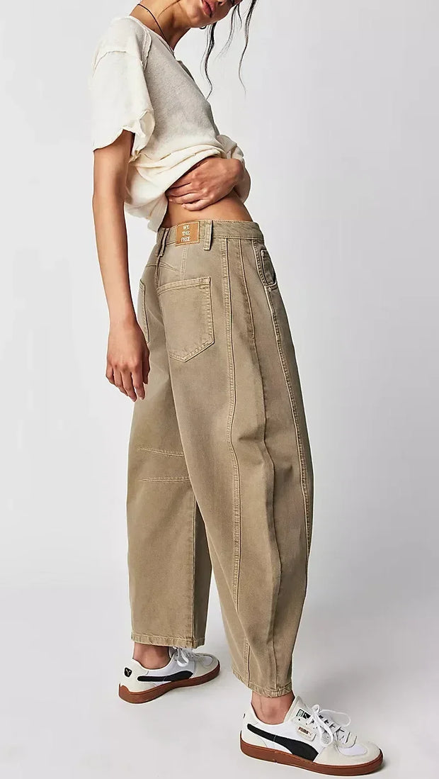 Women Jeans Denim pant Wide Leg Pants Ankle Length Washing Pockets Mid Waist Distressed Spliced High Street Solid Loose Fit 2025