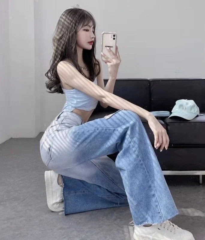 Wide Leg Loosefit Denim Pants for Women High Waist Shot Womens Jeans 2025 Quality Baggy Stretch Trend Trousers Gyaru Clothing Z