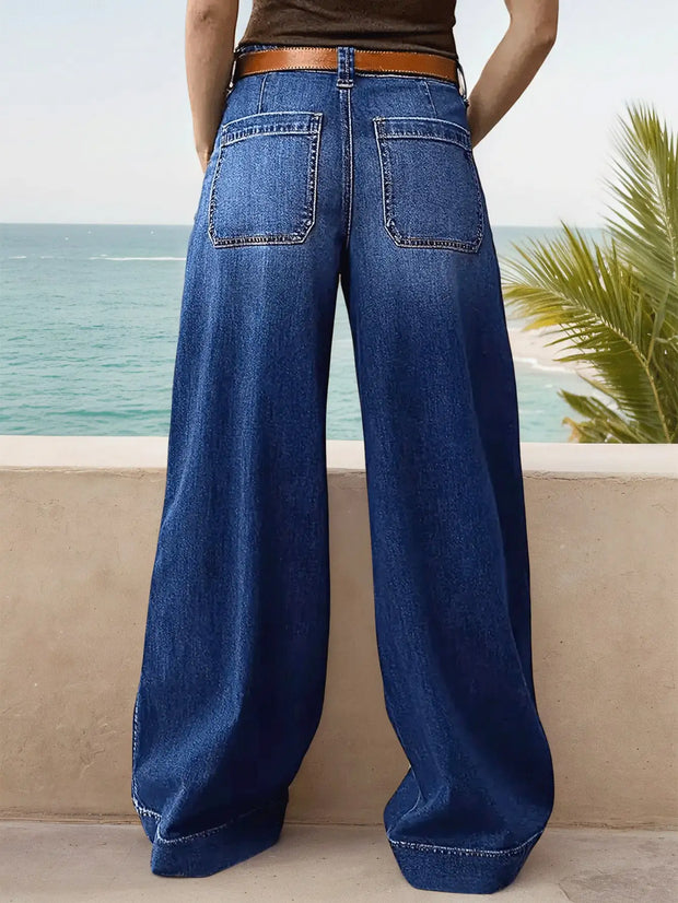 Women's Loose-fitting Wide Leg Jeans - Casual Relaxed Denim Trousers for Effortless Style