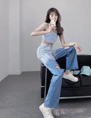 Wide Leg Loosefit Denim Pants for Women High Waist Shot Womens Jeans 2025 Quality Baggy Stretch Trend Trousers Gyaru Clothing Z