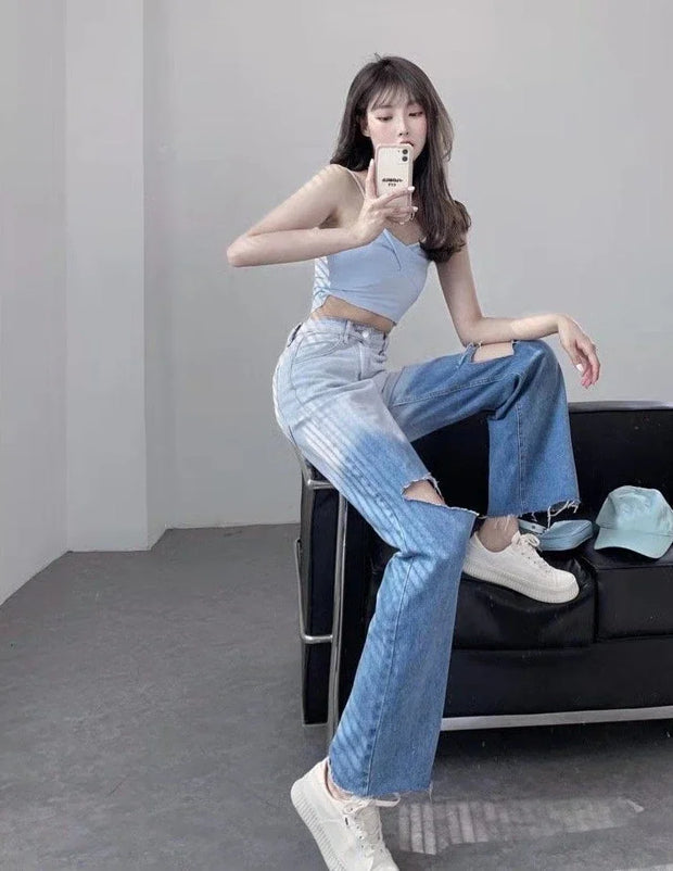 Wide Leg Loosefit Denim Pants for Women High Waist Shot Womens Jeans 2025 Quality Baggy Stretch Trend Trousers Gyaru Clothing Z