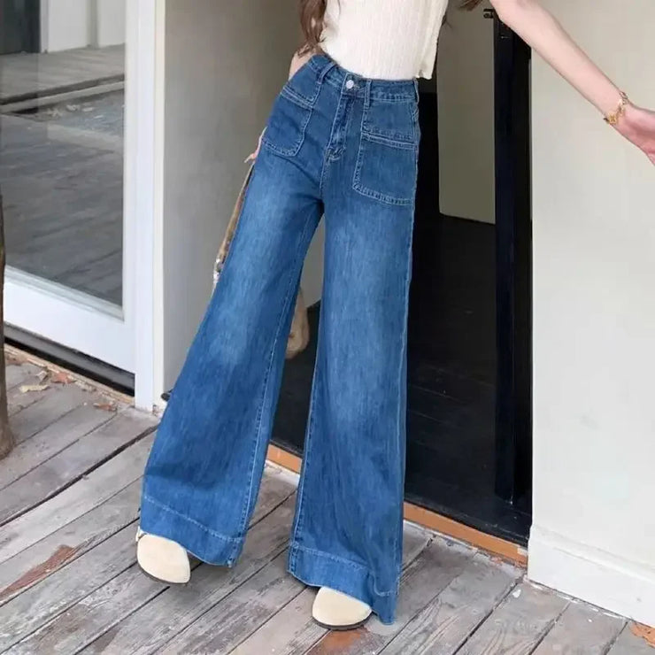 Casual Wide Leg Jeans Women Denim Pants Vintage Denim Trousers Autumn Spring Fashion Female Bllue Straight Jeans Wide Leg Pants
