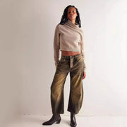 Women Loose Mid Waist Jeans Denim Full Length Pants Sexy Fashion Solid Color Trousers Denim Pockets Bleached