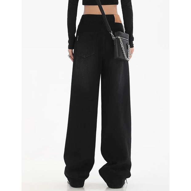 Women Fashion Casual Straight Leg Jeans Female Korean High Waist Denim Trousers Girls Comfortable Loose Fit Daily Pants