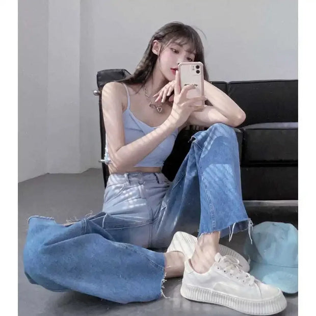 Wide Leg Loosefit Denim Pants for Women High Waist Shot Womens Jeans 2025 Quality Baggy Stretch Trend Trousers Gyaru Clothing Z