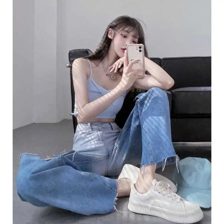 Wide Leg Loosefit Denim Pants for Women High Waist Shot Womens Jeans 2025 Quality Baggy Stretch Trend Trousers Gyaru Clothing Z