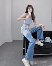 Wide Leg Loosefit Denim Pants for Women High Waist Shot Womens Jeans 2025 Quality Baggy Stretch Trend Trousers Gyaru Clothing Z
