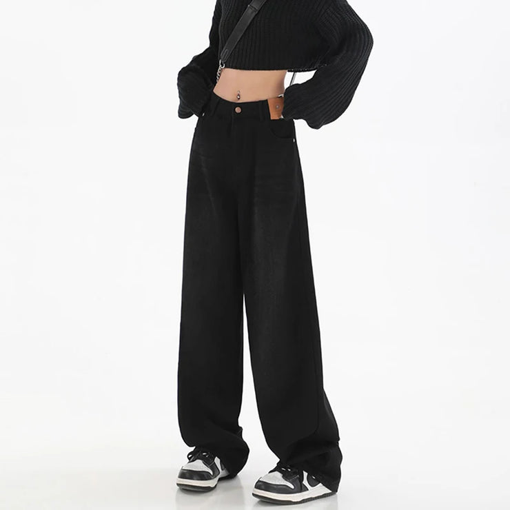 Women Fashion Casual Straight Leg Jeans Female Korean High Waist Denim Trousers Girls Comfortable Loose Fit Daily Pants